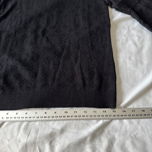 Leo & Ugo Paris Mock Neck Textured Lightweight Sweater Top Sheer Arms‎ Black 4 - Picture 14 of 16